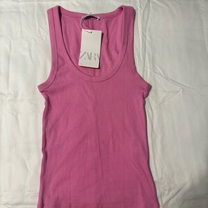 Zara Fitted Pink Ribbed Tank Top